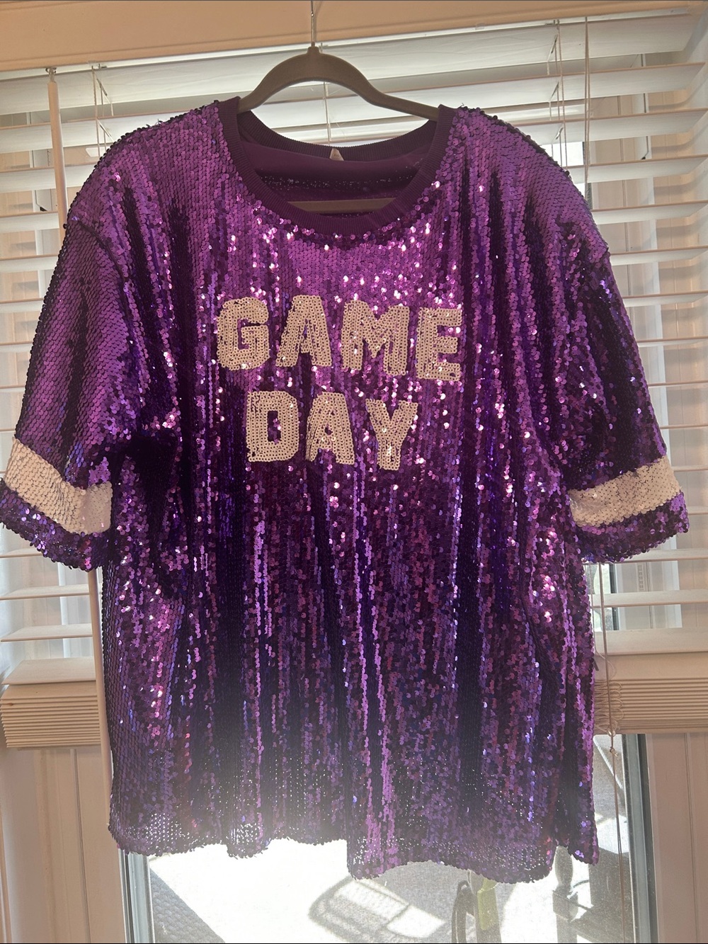 Cato Purple Sequin GAME DAY Tee with White Accents